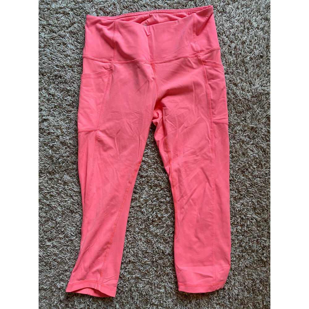 Neon Coral/Pink Womens Crop Leggings Size Large